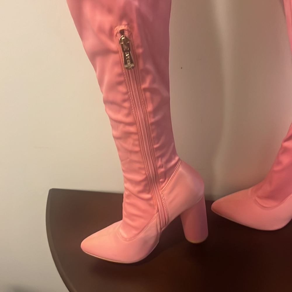 Pink Satin thigh Hi boot - Picture 4 of 4
